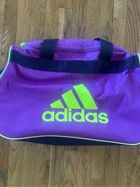 adidas Purple Duffel with Neon Yellow Logo and Trim